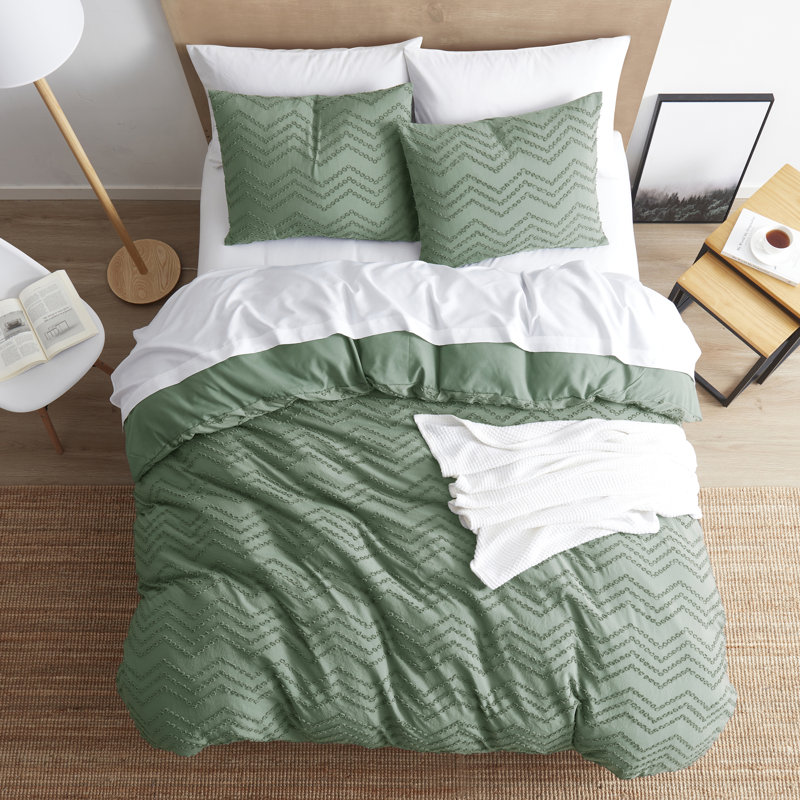 Ensemble de housse de couette Modern Boho, Vert, Housse de couette simple + 1 taie décorative stan