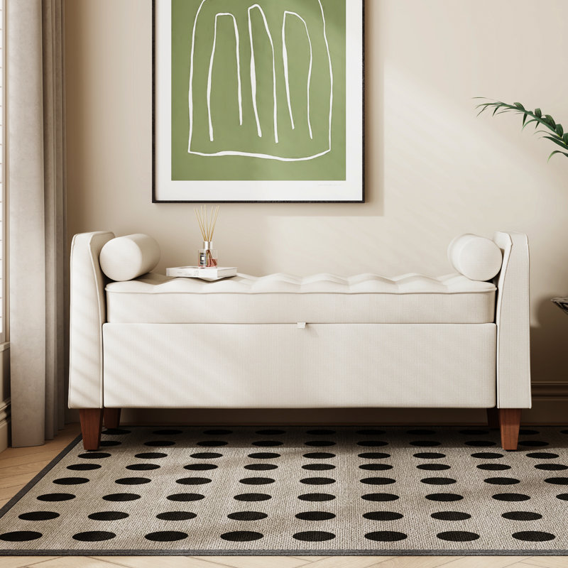 Banc de rangement rembourré en polyester pour entrée et chambre à coucher, Beige