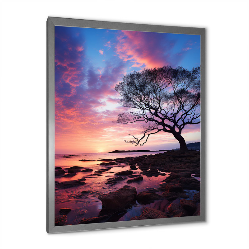 Ciel photo éternelle crépuscule I - décoration murale florale, H 32 po x l 24 po x P 1 po, Cadre photo argenté