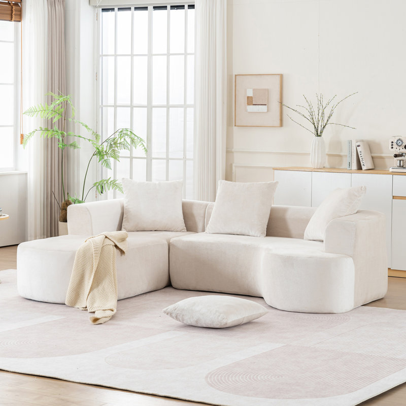 Canapé modulaire modulaire avec méridienne en L, canapé-lit modulaire Cloud avec assise profonde, canapé moderne, Beige