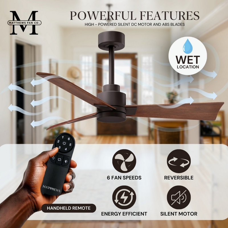 Alessandra Outdoor Downrod Ceiling Fan, Walnut, Textured Bronze