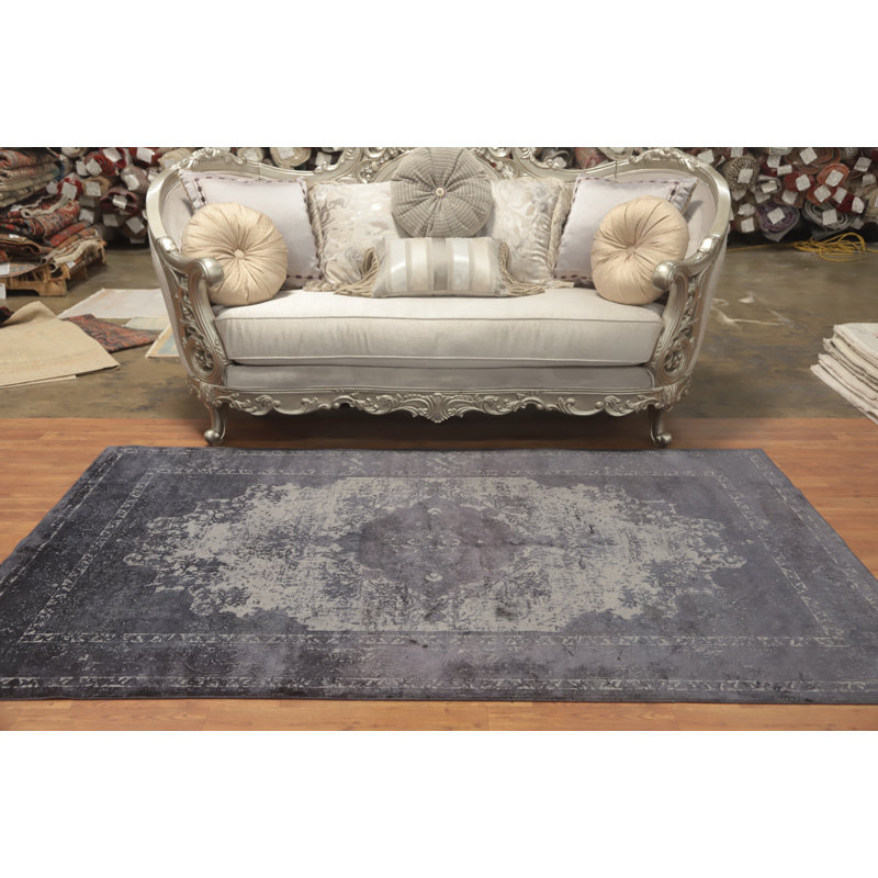 Tapis gris raffiné à médaillon traditionnel 5 x 8