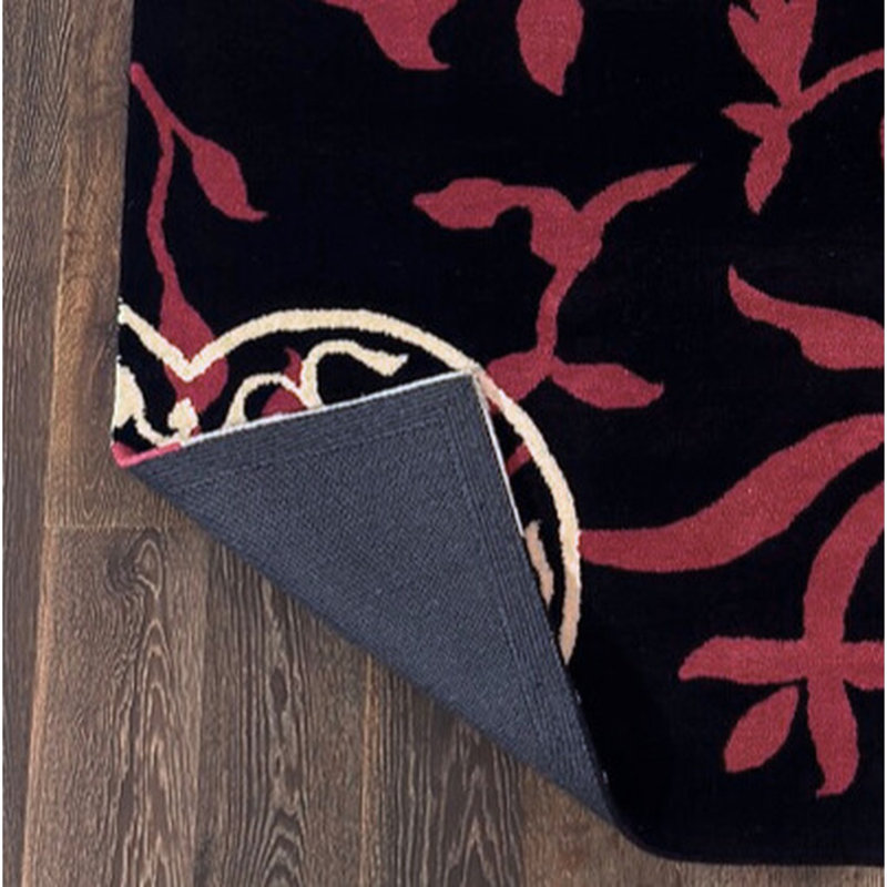 Tapis rouge en laine noir touffeté à la main Doninic, Rectangle 5 pi x 7 pi
