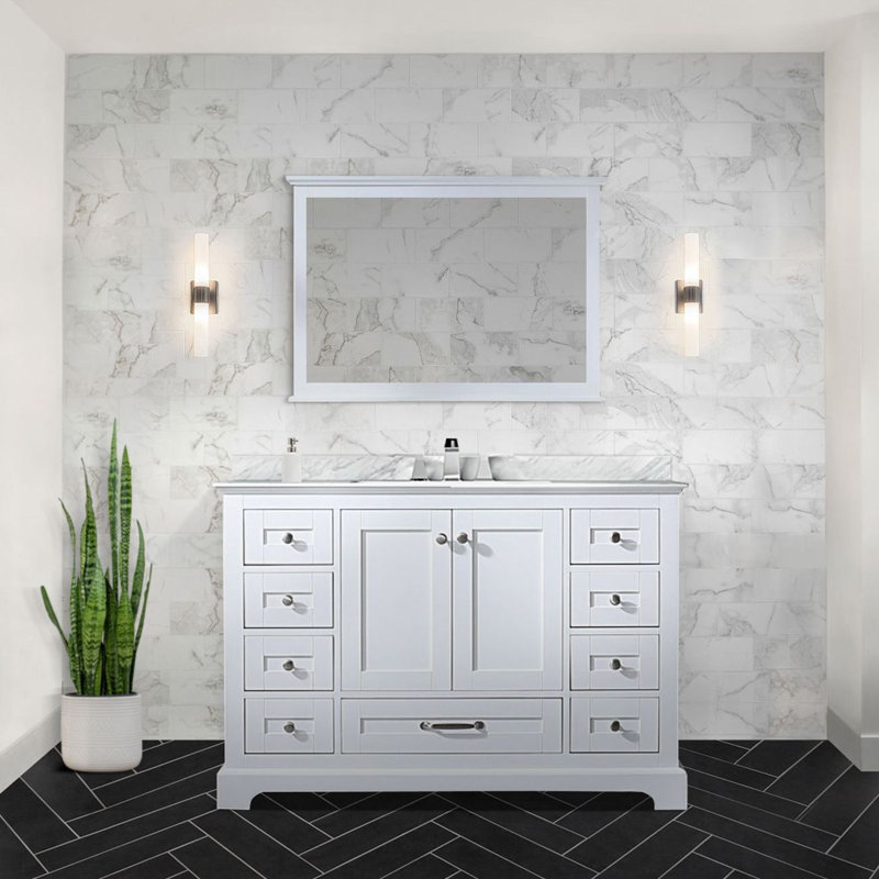 Dukes 48" White Marble Top Vanity with Mirror and Faucet