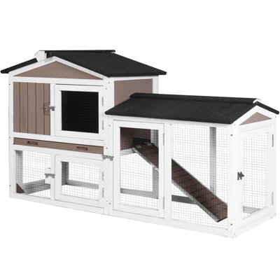 Rabbit Hutch Outdoor No Leak Plastic Tray Bunny Cage Indoor with Large Run Space Extensible Chicken Coop (Brown)