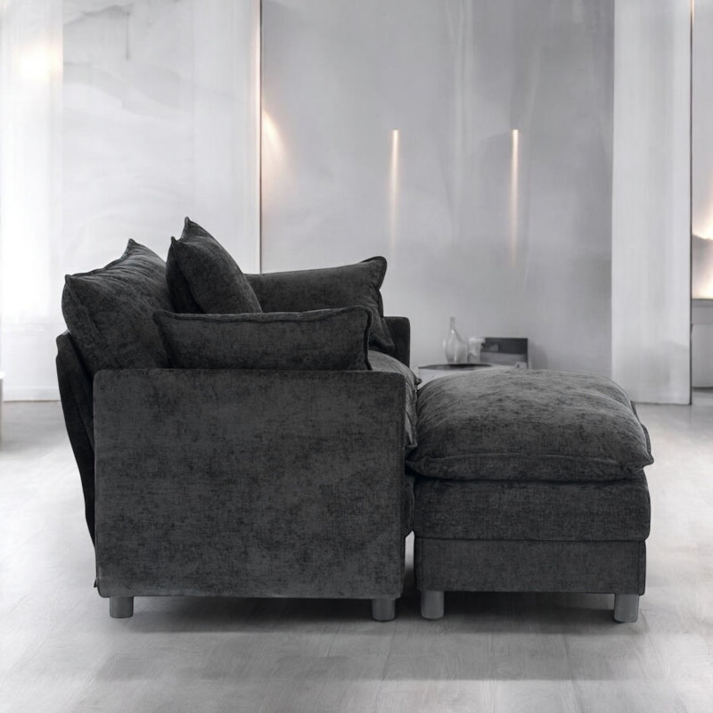39.3" W Upholstered Accent Armchair With Ottoman, Black