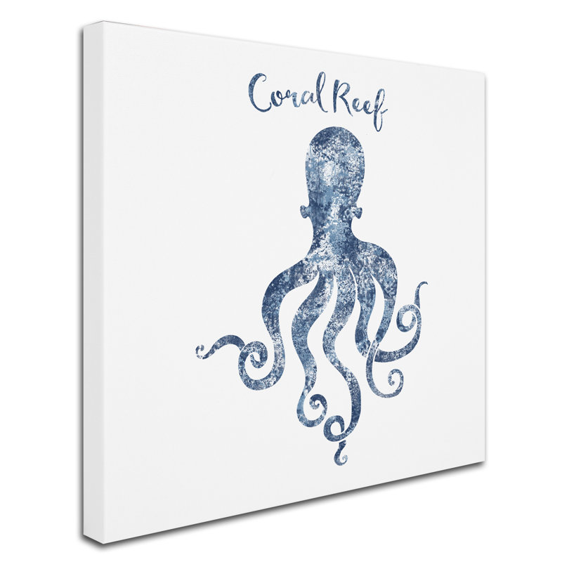 Blue Octopus Coral Reef Nautical Canvas Art 18" x 18"