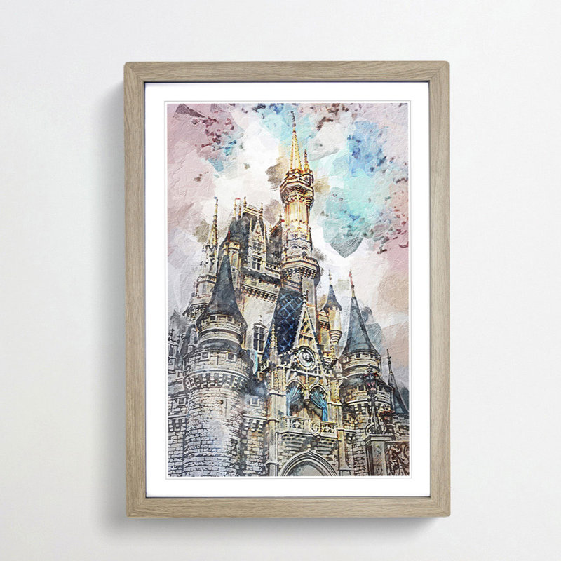 Magic Kingdom in Orlando Florida in Abstract - Picture Frame Painting Print, 91cm H x 60cm W x 2cm D, Oak
