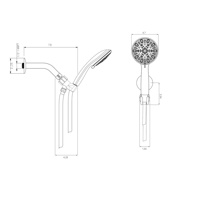 Douchette à main avec 7 fonctions - tête de 4,7 po, boyau en acier inoxydable de 59 po, support réglable pour un temps de bain agréable avec réglages agréables