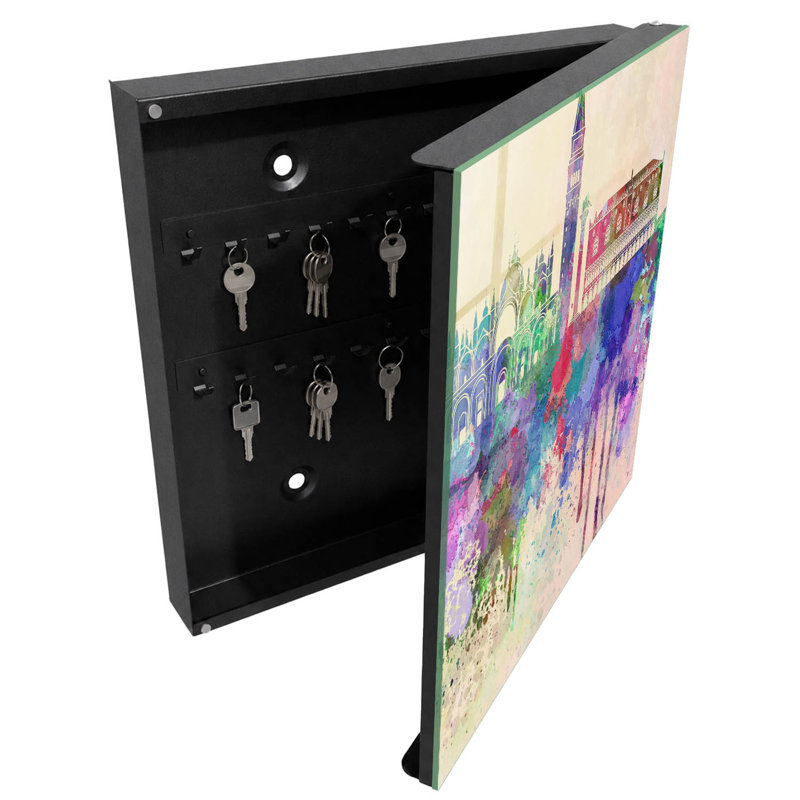 Key storage cabinet, Opens to the left, 30x30x5, White, Architecture with watercolor splashes, 