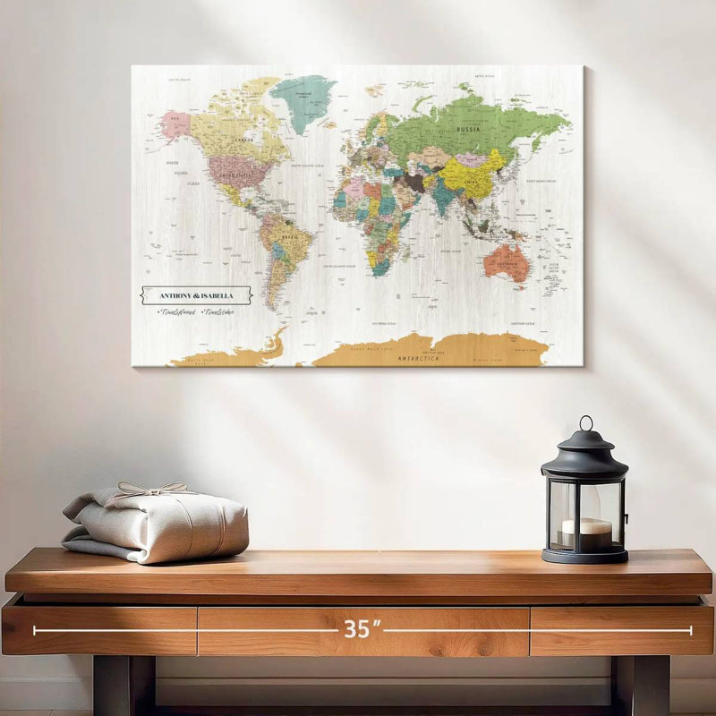 Carte du monde personnalisée avec punaise, H 16 po x l 24 po, Oui