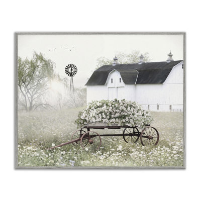 «Endearing Vintage Flower Wagon Country Country Barn» par Lori Deiter - cadre flottant, impression sur toile