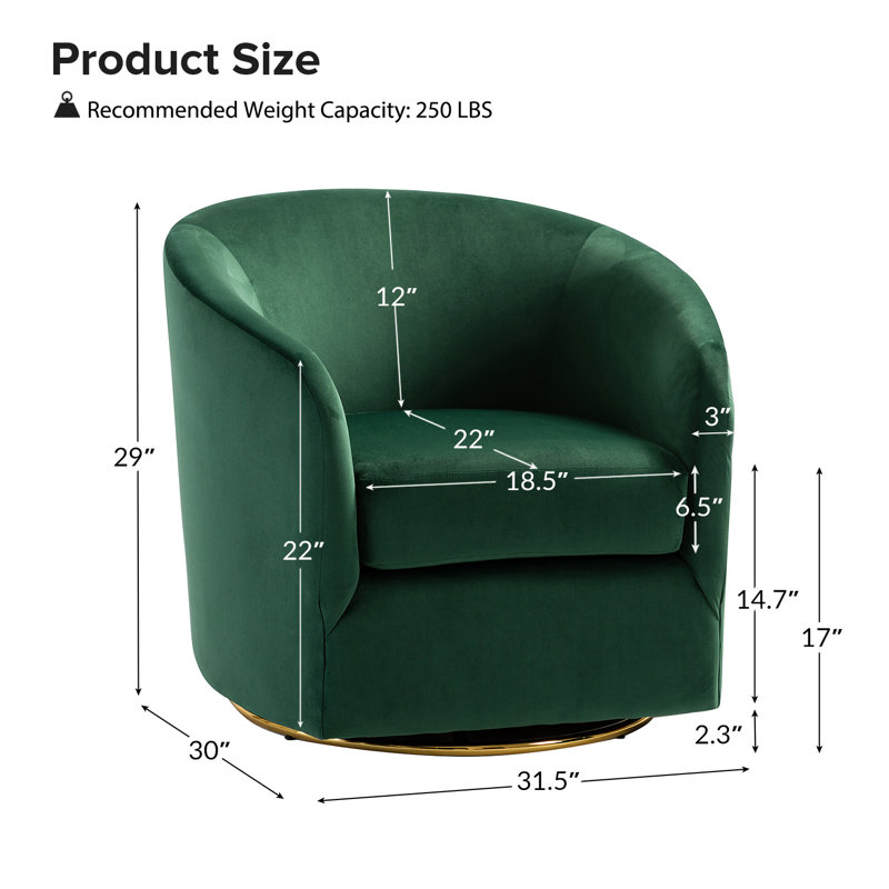 Holden 31.5" Wide Velvet Swivel Barrel Chair, Velours vert