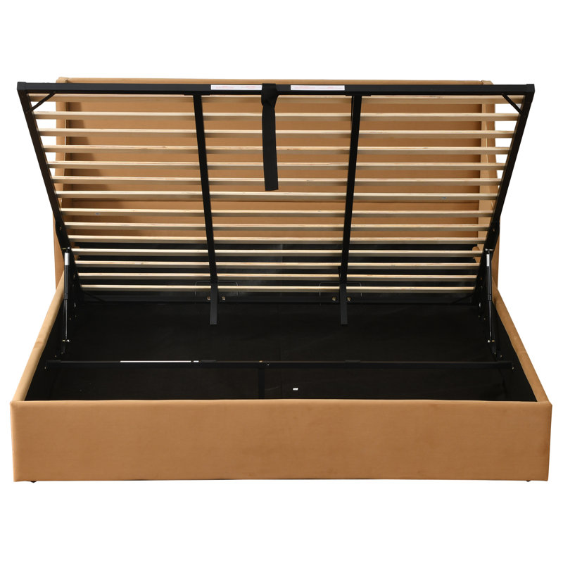 Lit plateforme tapissier avec rangement Linvel, Très grand, Velours kaki