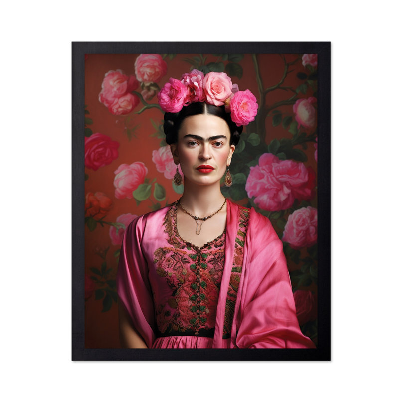 Portrait floral Frida Kahlo, Black Framed, Poster, 24"H x 32"W