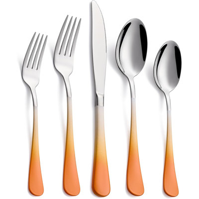 Orange White Handle Stainless Steel Tableware Set
