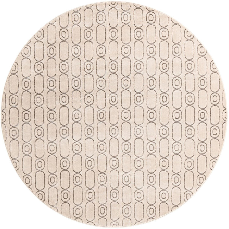 Tapis contemporain blanc et argenté Vincente, Rond 7 pi 10 po