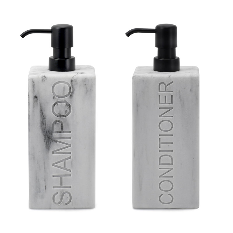  Rectangular Resin Shampoo and Conditioner Dispenser Set - Marble, Marble
