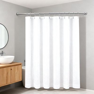 3-In-1  Waffle Weave Shower Curtain Set With Liner And 12 Double-Sided Hooks, Heavyweight Polyester Bath Curtain For  Waterproof Protection