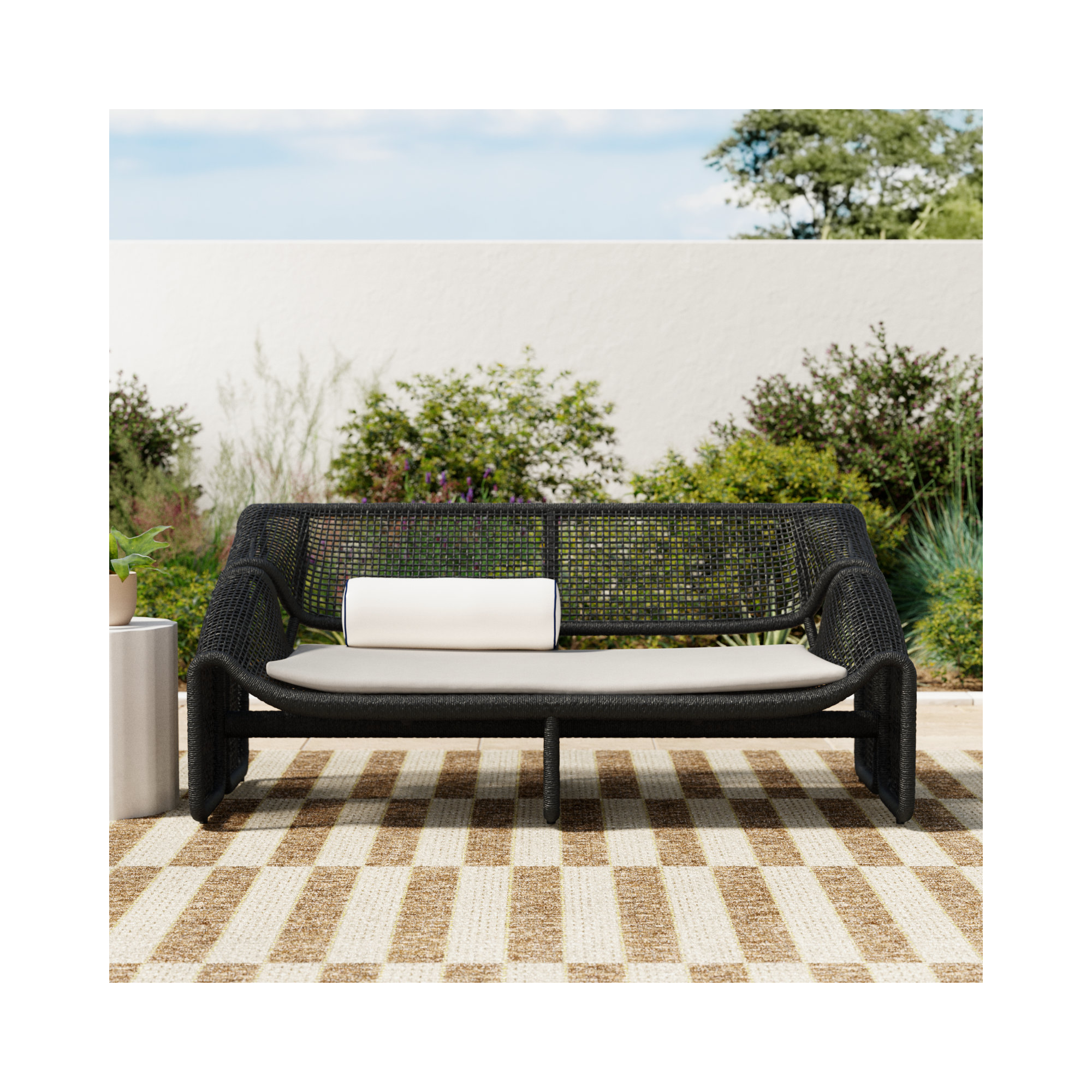 Shea 63'' Wide Straight Loveseat with Cushions, Faux Black Hyacinth