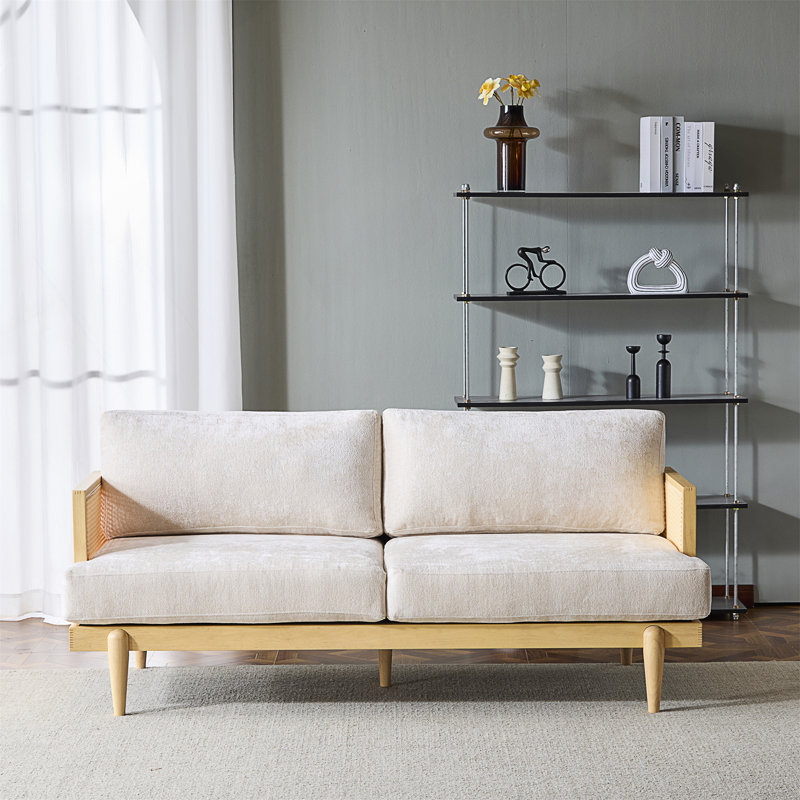 72" Square Arm 3-Seater  Upholstered Sofa, Natural