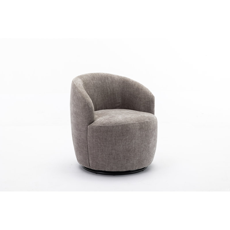 Swivel Accent Armchair Barrel Chair With Powder Coating Metal Ring, Gray Chenille