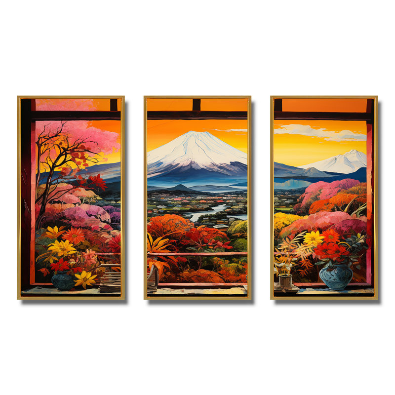 Montagne, Japon, vue sur la montagne, Mont Fuji 3 - Japon, art mural, Cadre flottant doré, H 40 po x l 60 po x P 1 po