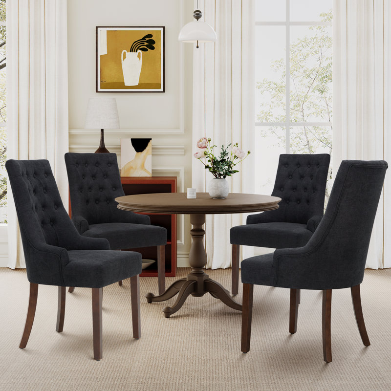 51cm H Tufted Fabric Upholstered Side Chair, Black
