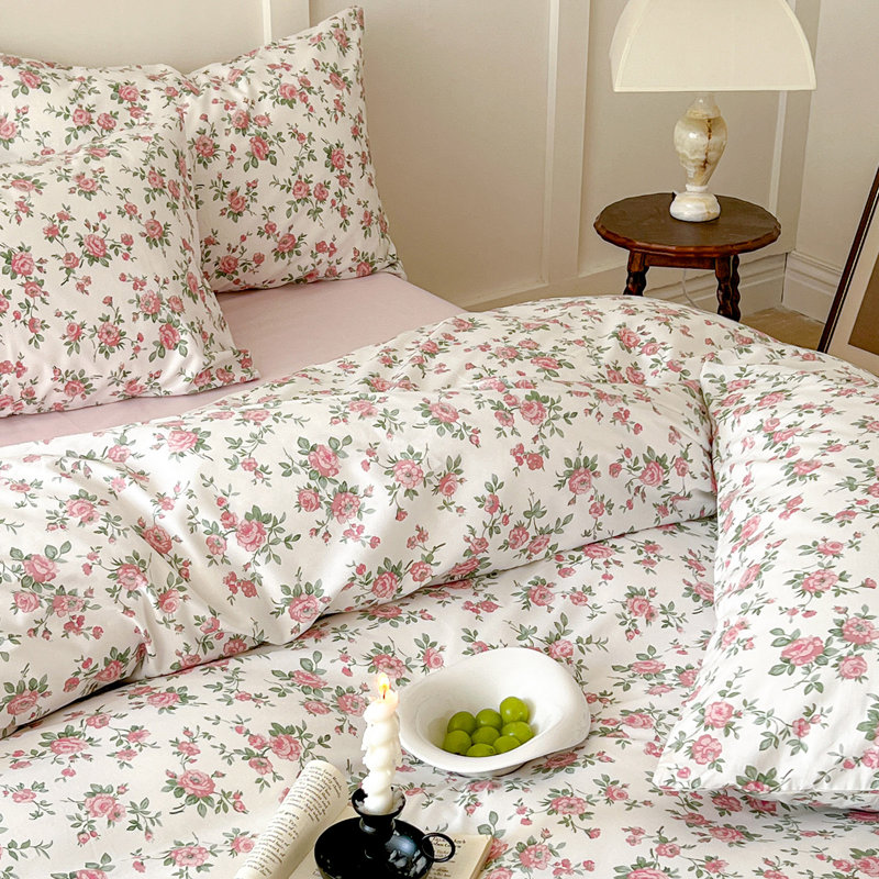 Microfiber Comforter Set, Twin XL Comforter + 2 Standard Shams, White/Pink/Green Floral
