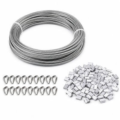 Ensemble de câbles en acier inoxydable de 100 pi avec revêtement en vinyle et câble métallique antirouille pour une utilisation intérieure et extérieure