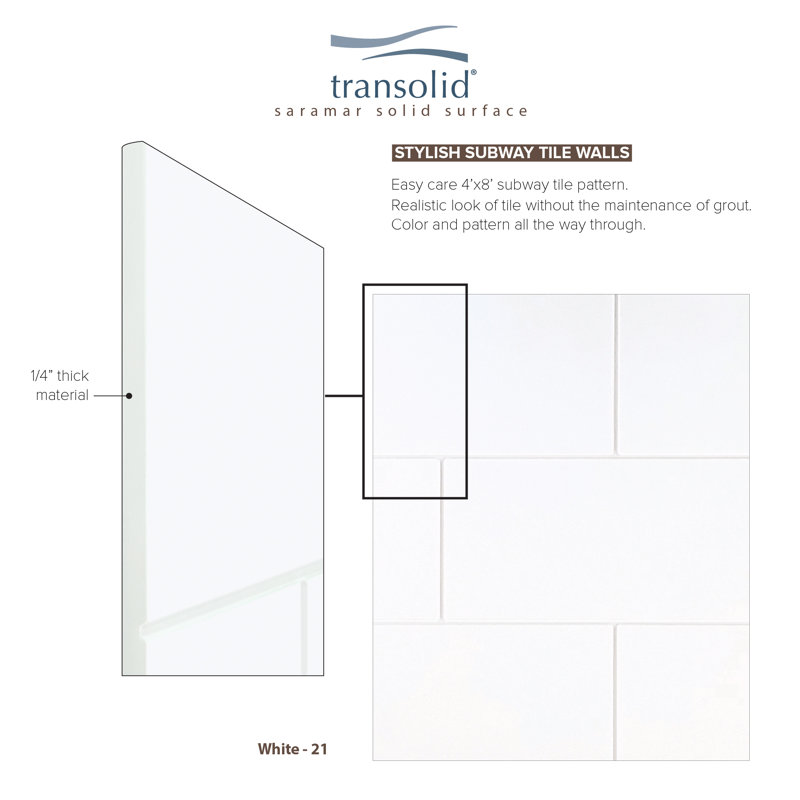 SaraMar White Solid Surface 3-Piece Glue Up Shower Wall Kit