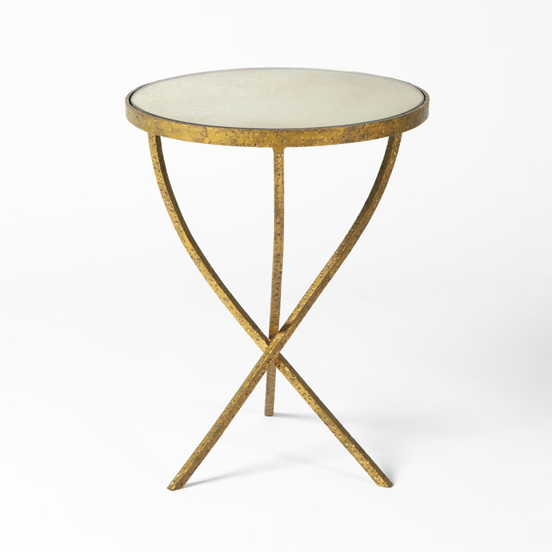 Glass End Table, Nickel, 19" H x 15.25" W x 15.25" D