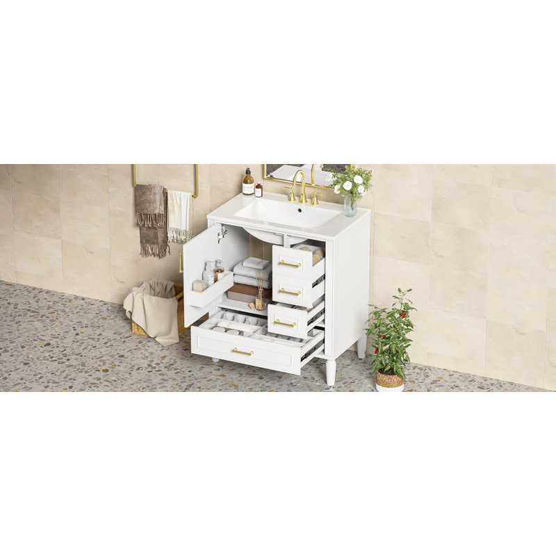 Meuble-lavabo 30 po avec lavabo en céramique, Blanc