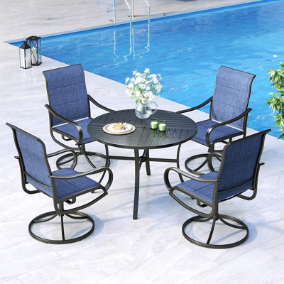 Patio Dining Set For 4, Outdoor Round Table And Padded ...