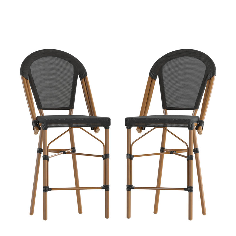 Lavigne Stacking French Style Chair with PVC-Coated Polyester Seat and Metal Frame for Indoor/Outdoor Use, Black, Natural
