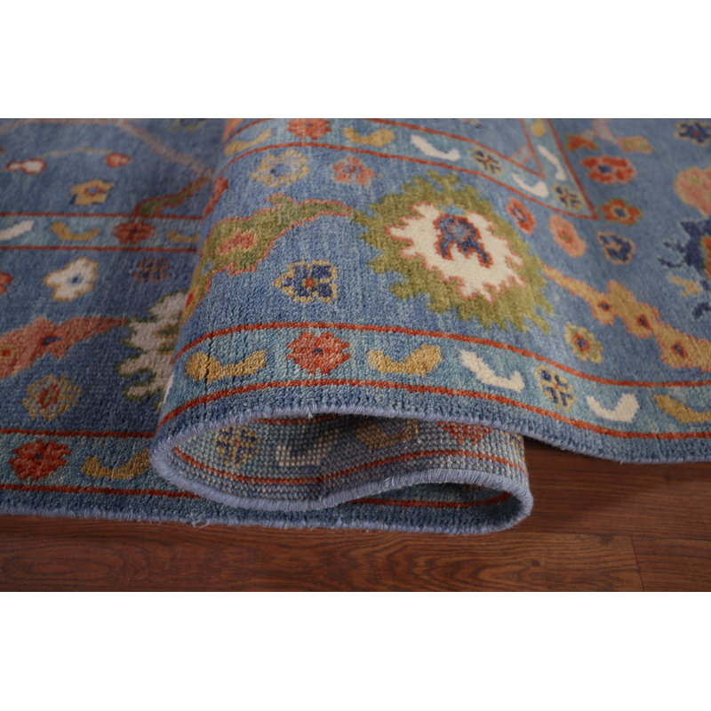 Tapis oriental bleu à motif floral Oushak 8 x 16