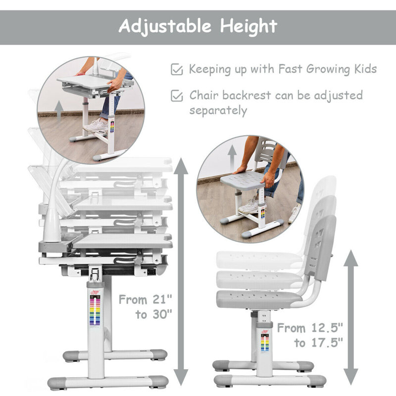 Ensemble de bureau et de chaises l 26 po Arispe, Gris