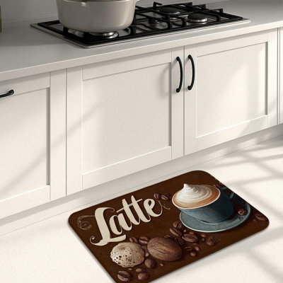 Tapis de cuisine café pour le sol, tapis moelleux à motif de café au lait rétro, tapis décoratifs antidérapants et lavables pour éviers de cuisine salle de bain 18 x 47 po