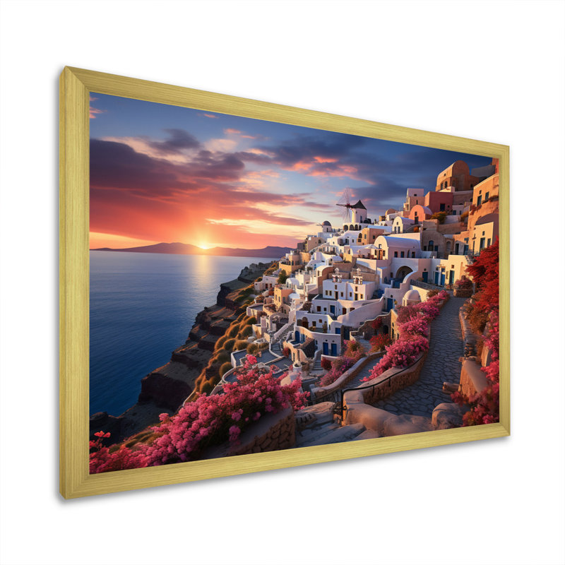 " Greece Oia Splendour V ", H 16 po x l 32 po, Cadre doré à une seule photo