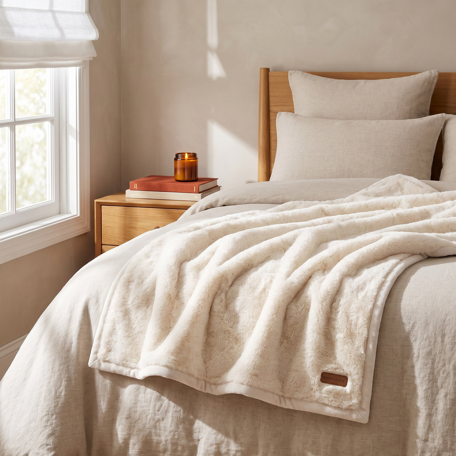 Chinchilla Faux Fur Throw Blanket, 80" L x 60" W, Arctic White