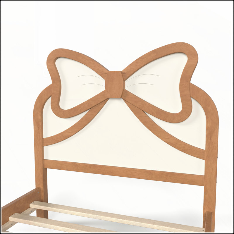 Twin Size Solid Wood Platform Bed with Bow Headboard Slatted Support Low Profile No Box Spring Needed