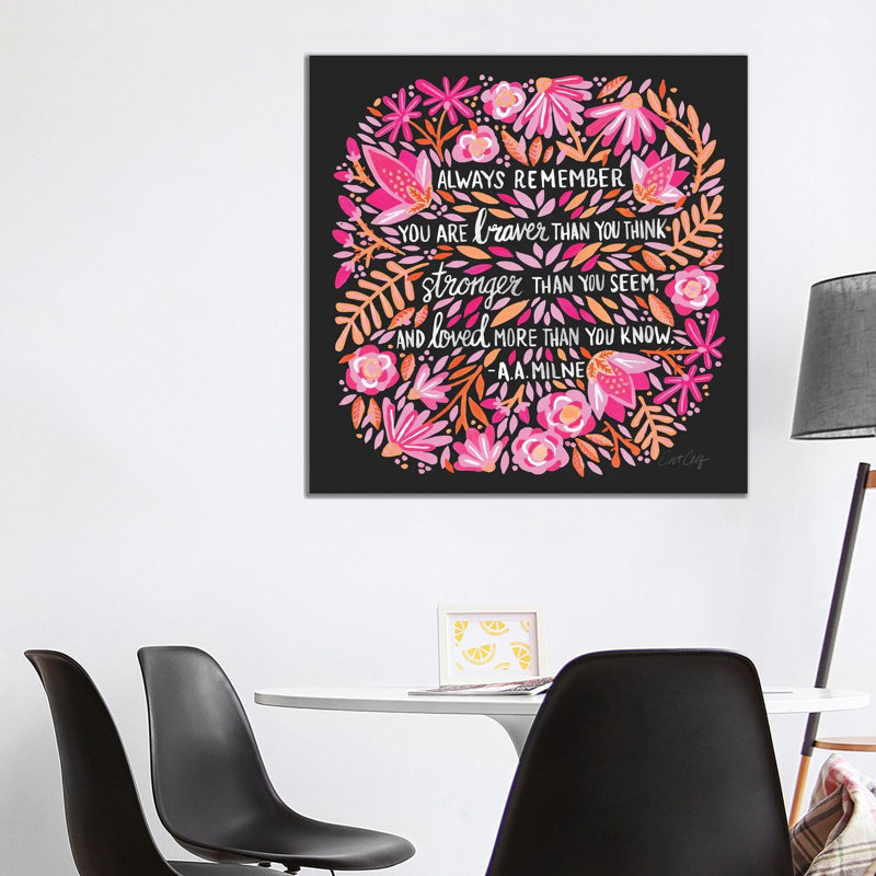 Always Remember, Pink & Charcoal by Cat Coquillette - Wrapped Canvas Print