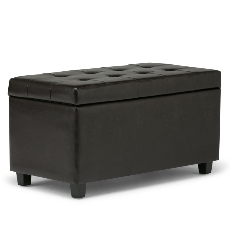 Cosmopolitan 34"W Upholstered Vegan Leather Transitional Rectangular Lift-Up Storage Ottoman Bench with Hidden Storage, Brown