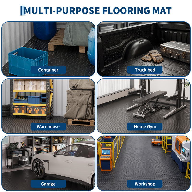 4x8 FT Garage Floor Mat, Heavy Duty PVC, Waterproof Non-Slip, Industrial Protector (Black), Black