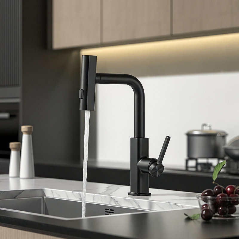 Robinet de cuisine rétractable avec pulvérisateur pivotant à 360 ° - 3 modes de pulvérisation avec débit d'eau horizontal et vertical