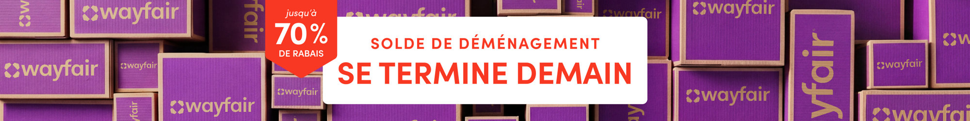 Jusqu'à 70 % de rabais, solde de déménagement, se termine demain.