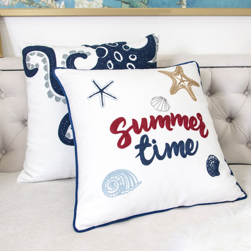 Embroidered Feather Throw Pillow