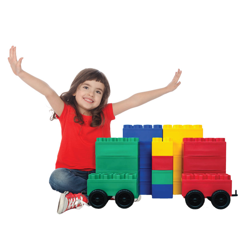BiggoBlocks Jumbo Blocks with Wheels, 24 PC with 2 Wheels, for Kids Ages 4-8, 16.5" H x 8" W x 16" D
