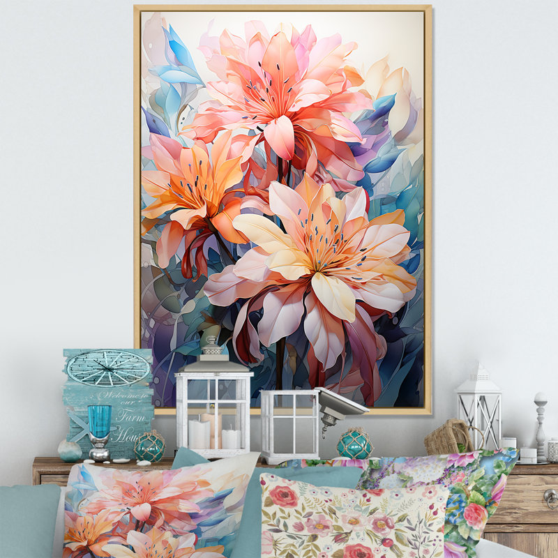 Joyeux bouquet d'hibiscus tropical encadré sur toile, Cadre naturel flottant, H 32 po x l 24 po x P 1 po