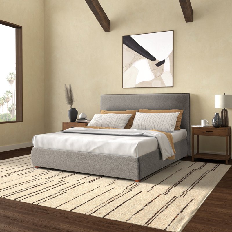 Callahan Upholstered Platform Bed, Queen, Light Gray Boucle